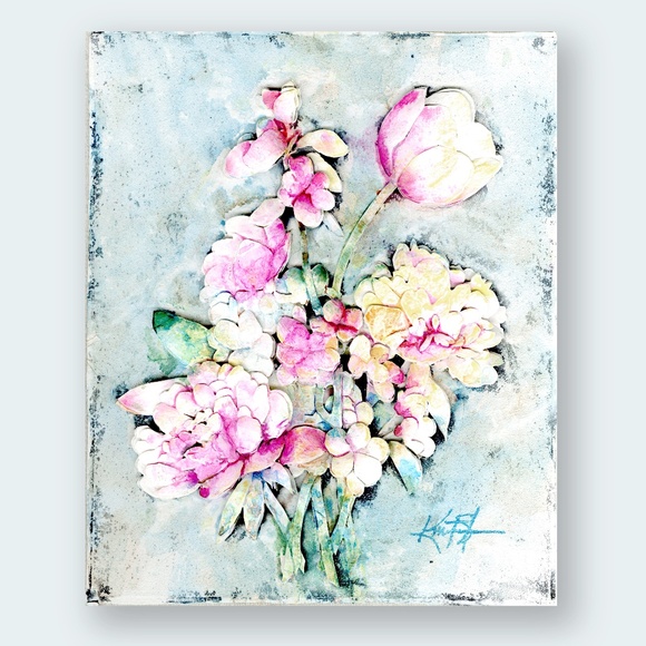 Showman ® Hand painted 3D flower teal flower main image 1